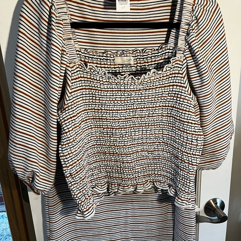 LOFT Striped Smocked Top with Matching Skirt